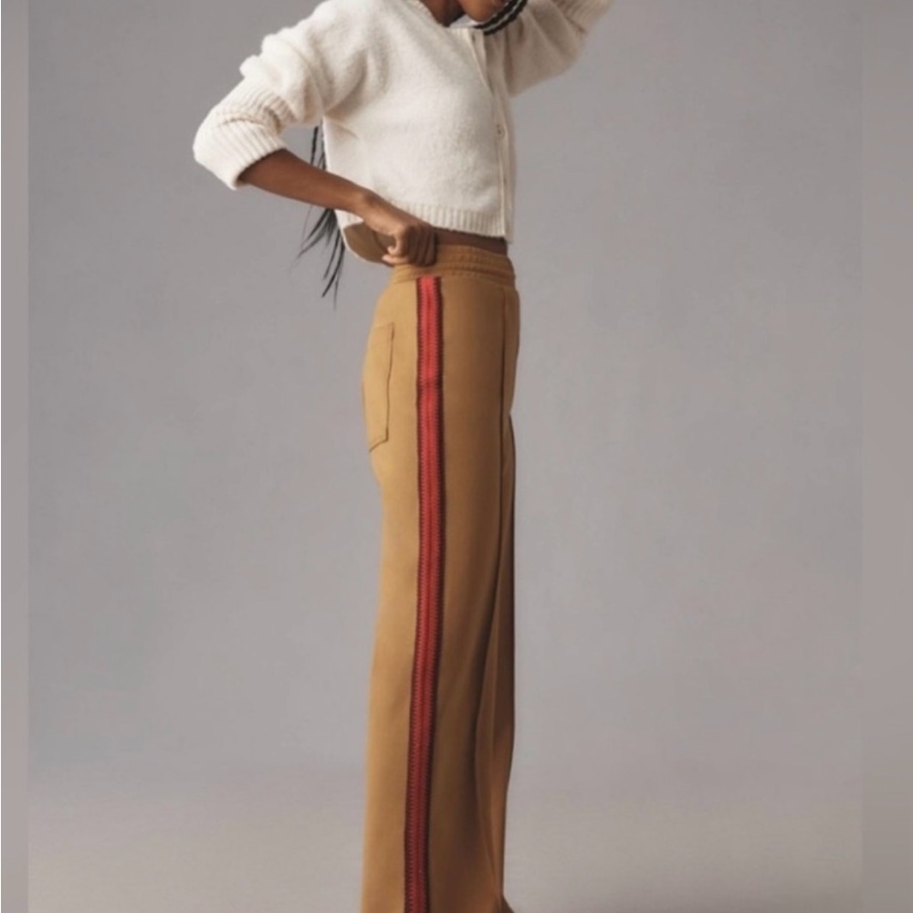 ISO Maeve Tan Track Pants with Pink Crochet Stripe ~ XS